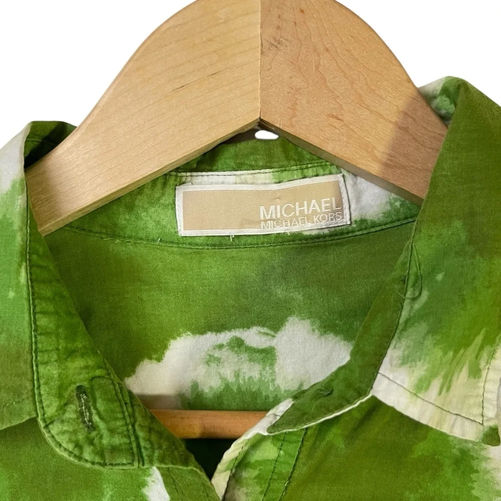 Michael Kors Green Tie Dye Button Down Shirt Lightweight Casual Resort Top‎ S